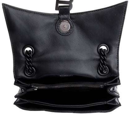 Balenciaga Black Leather Small Crush Chain Shoulder Bag