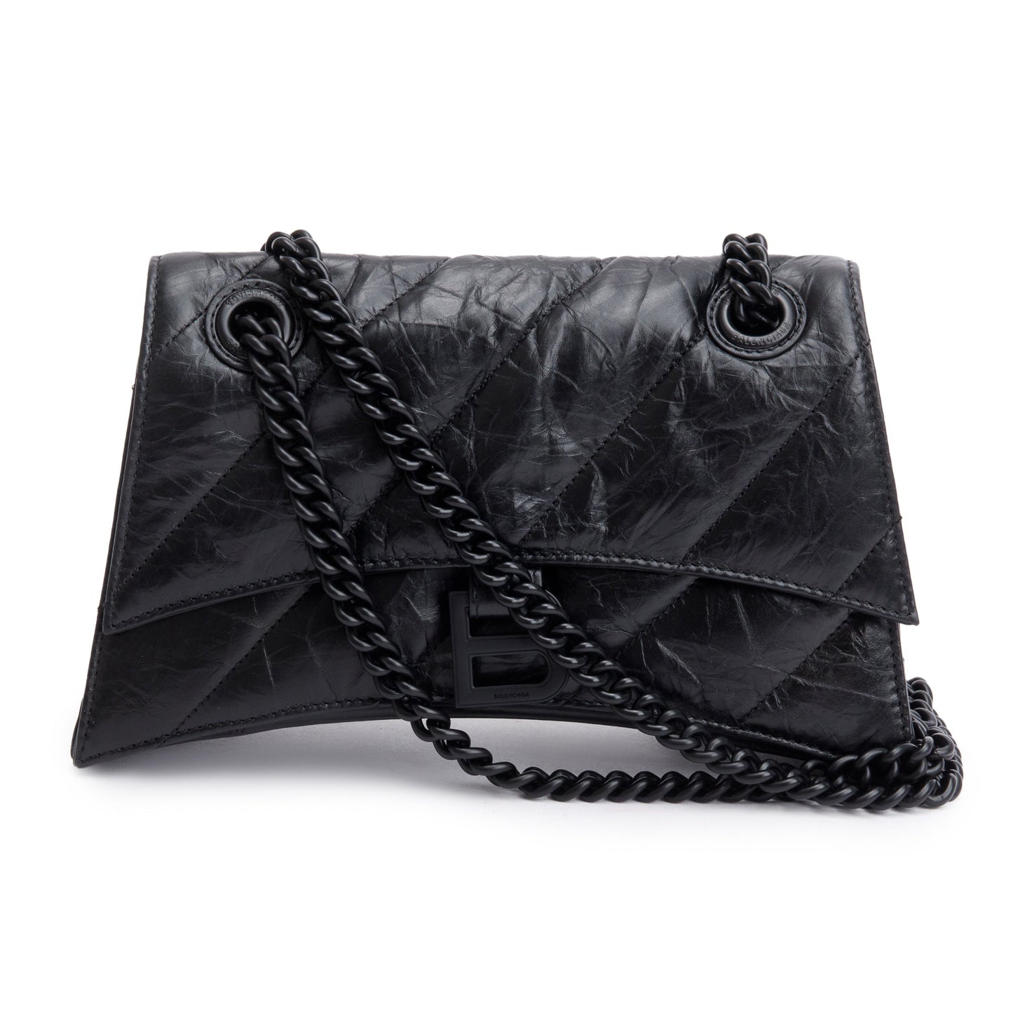 Balenciaga Black Leather Small Crush Chain Shoulder Bag