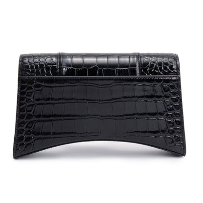 Balenciaga Black Monochrome Croc-Embossed Leather Hourglass Chain Wallet