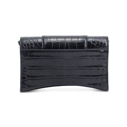 Balenciaga Black Monochrome Croc-Embossed Leather Hourglass Chain Wallet