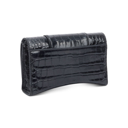 Balenciaga Black Monochrome Croc-Embossed Leather Hourglass Chain Wallet