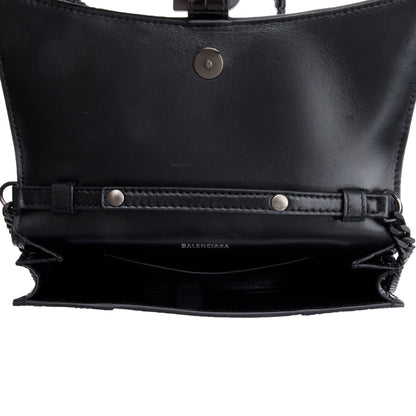 Balenciaga Black Monochrome Croc-Embossed Leather Hourglass Chain Wallet