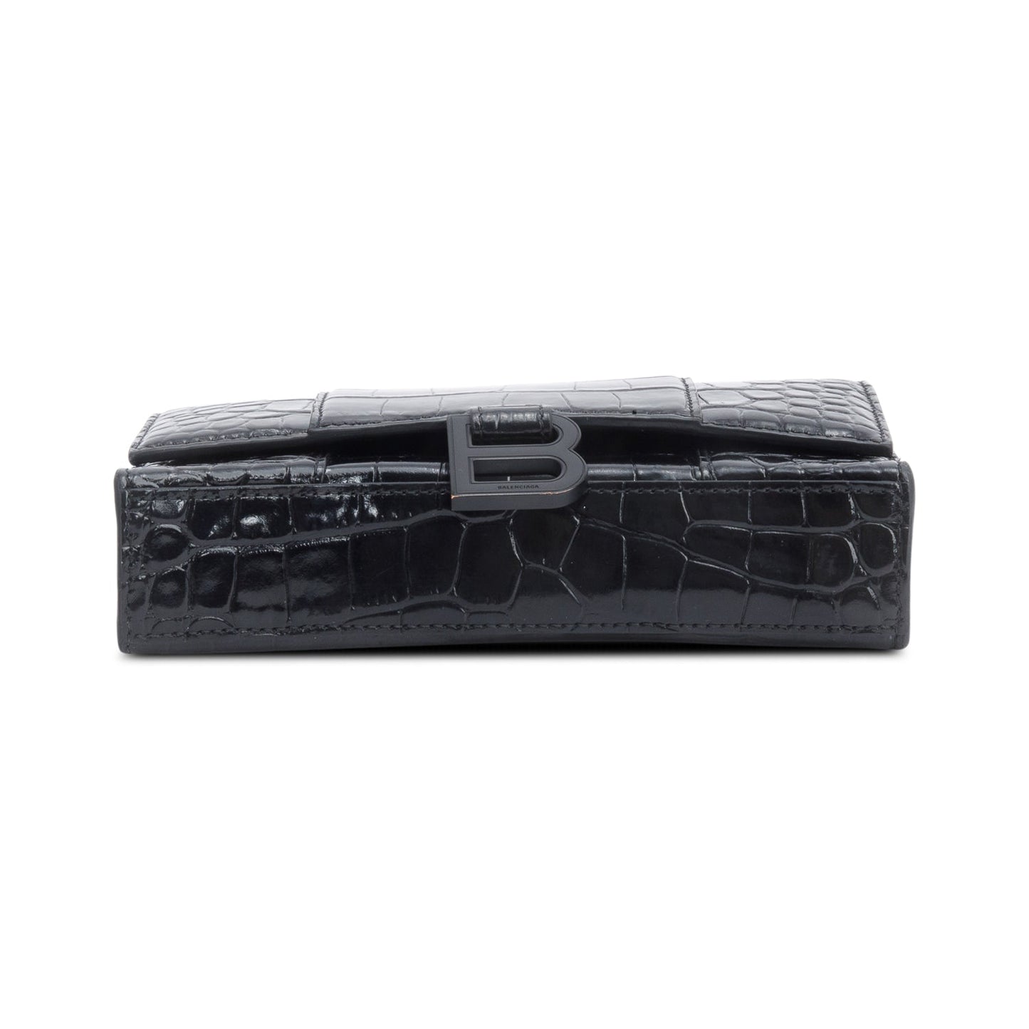 Balenciaga Black Monochrome Croc-Embossed Leather Hourglass Chain Wallet