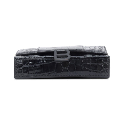 Balenciaga Black Monochrome Croc-Embossed Leather Hourglass Chain Wallet