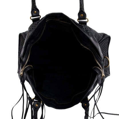 Balenciaga Black Perforated Arena Leather Motocross City Bag