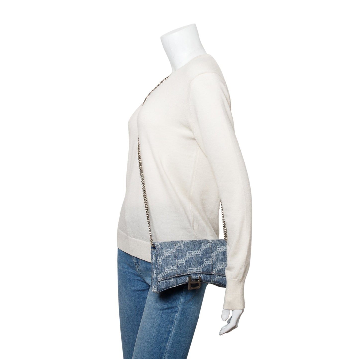 Balenciaga Blue BB Denim Hourglass Wallet on Chain