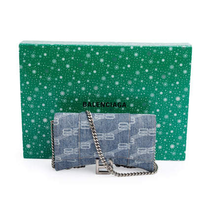 Balenciaga Blue BB Denim Hourglass Wallet on Chain