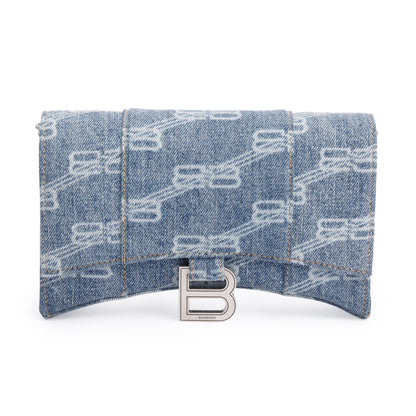 Balenciaga Blue BB Denim Hourglass Wallet on Chain