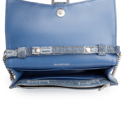 Balenciaga Blue BB Denim Hourglass Wallet on Chain