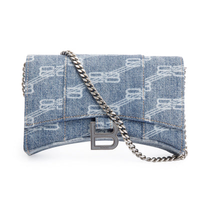 Balenciaga Blue BB Denim Hourglass Wallet on Chain