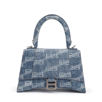 Balenciaga Blue BB Monogram Denim Small Hourglass Top Handle Bag