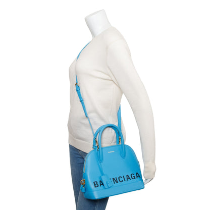 Balenciaga Blue Grained Calfskin Leather Ville S Top Handle Bag