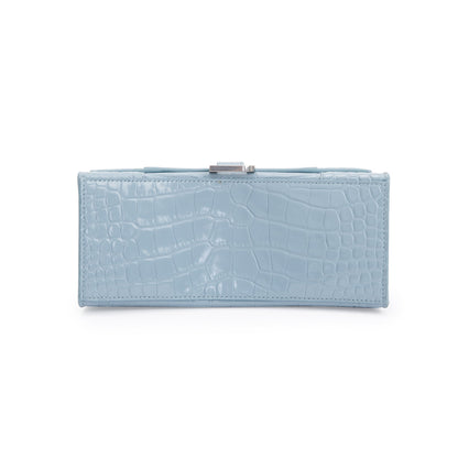 Balenciaga Blue Grey Croc-Embossed Calfskin Leather Small Hourglass Top Handle Bag