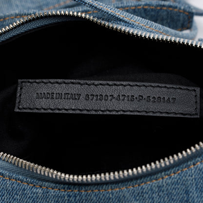 Balenciaga Blue Washed Frayed Denim Rhinestone Le Cagole Small Shoulder Bag