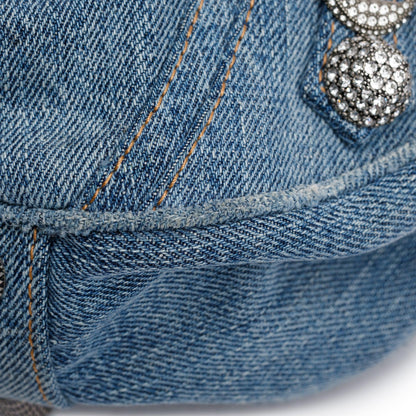 Balenciaga Blue Washed Frayed Denim Rhinestone Le Cagole Small Shoulder Bag