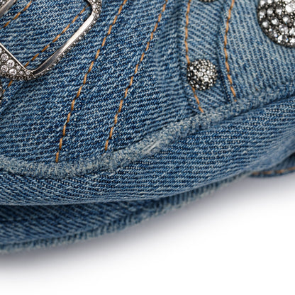 Balenciaga Blue Washed Frayed Denim Rhinestone Le Cagole Small Shoulder Bag