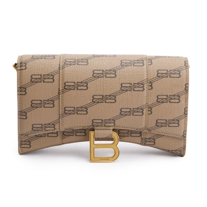 Balenciaga Brown BB Canvas Hourglass Wallet on Chain