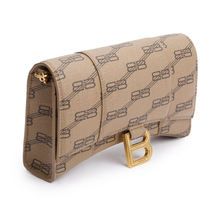 Balenciaga Brown BB Canvas Hourglass Wallet on Chain