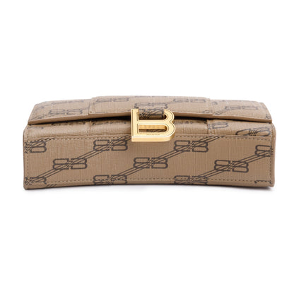 Balenciaga Brown BB Canvas Hourglass Wallet on Chain