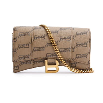 Balenciaga Brown BB Canvas Hourglass Wallet on Chain