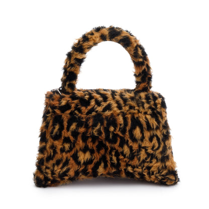 Balenciaga Brown Leopard Print Faux Fur Small Hourglass Top Handle Bag