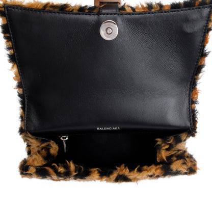 Balenciaga Brown Leopard Print Faux Fur Small Hourglass Top Handle Bag