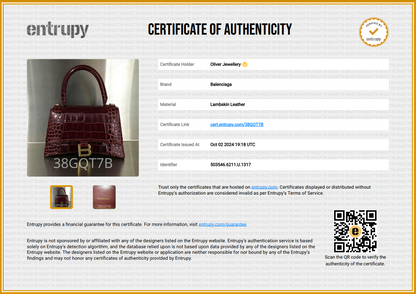 Balenciaga Burgundy Croc Embossed Leather Small Hourglass Top Handle Bag