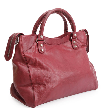 Balenciaga Burgundy Motocross Agneau Leather Giant 12 City Bag