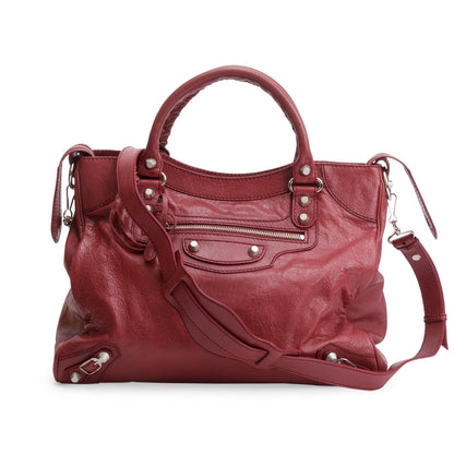 Balenciaga Burgundy Motocross Agneau Leather Giant 12 City Bag
