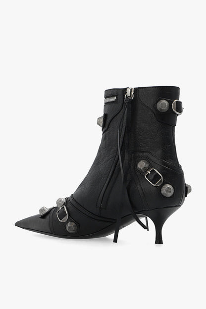 BALENCIAGA CAGOLE 50 POINTED TOE LEATHER ANKLE BOOTS