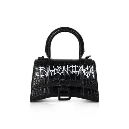 Balenciaga Croc-Embossed Graffiti Hourglass XS Top Handle Bag