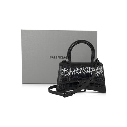 Balenciaga Croc-Embossed Graffiti Hourglass XS Top Handle Bag