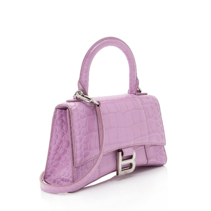 Luxury Balenciaga Trending 2025 Shiny Croc Embossed Calfskin Hourglass XS Satchel (SHF-A4kg9c)