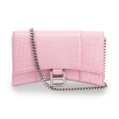 Balenciaga Crocodile Embossed Hourglass Wallet on Chain