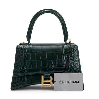 Balenciaga Green Croc-Embossed Calfskin Leather Small Hourglass Top Handle Bag