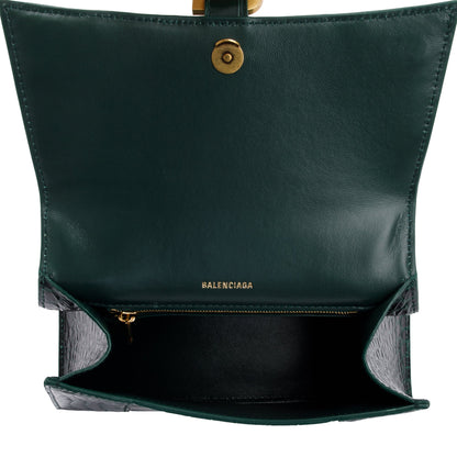 Balenciaga Green Croc-Embossed Calfskin Leather Small Hourglass Top Handle Bag