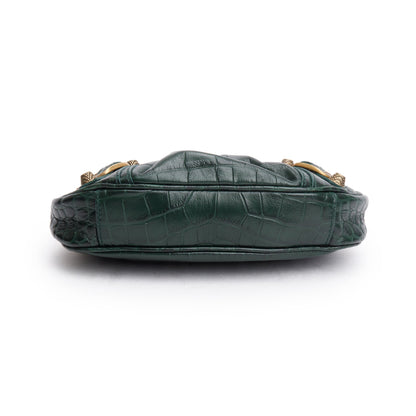 Balenciaga Green Crocodile Embossed Leather Mini Le Cagole Crossbody with Chain