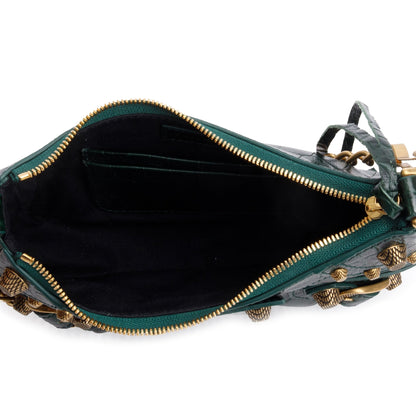 Balenciaga Green Crocodile Embossed Leather Mini Le Cagole Crossbody with Chain