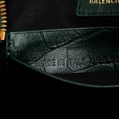 Balenciaga Green Crocodile Embossed Leather Mini Le Cagole Crossbody with Chain
