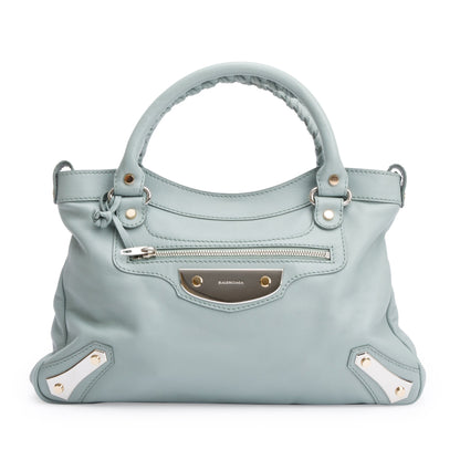 Balenciaga Green Town Metal Plate Flat Studs City Bag