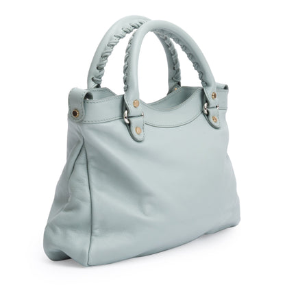 Balenciaga Green Town Metal Plate Flat Studs City Bag