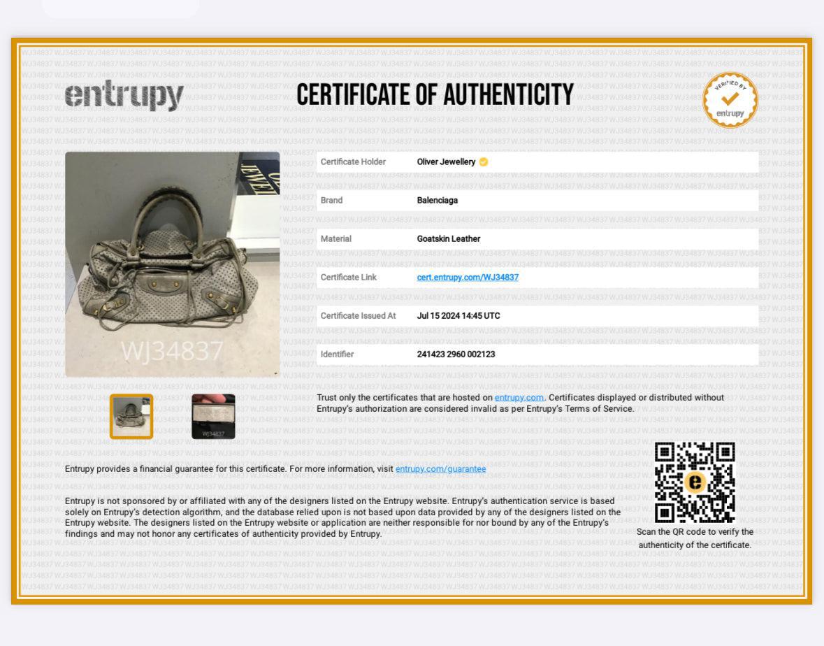 Balenciaga Grey Agneau Leather Laser Cut Cross Classic City Bag