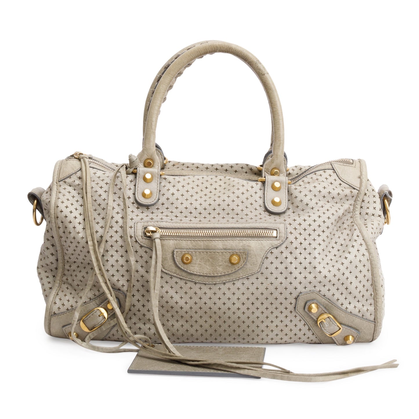 Balenciaga Grey Agneau Leather Laser Cut Cross Classic City Bag