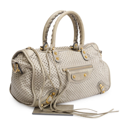 Balenciaga Grey Agneau Leather Laser Cut Cross Classic City Bag