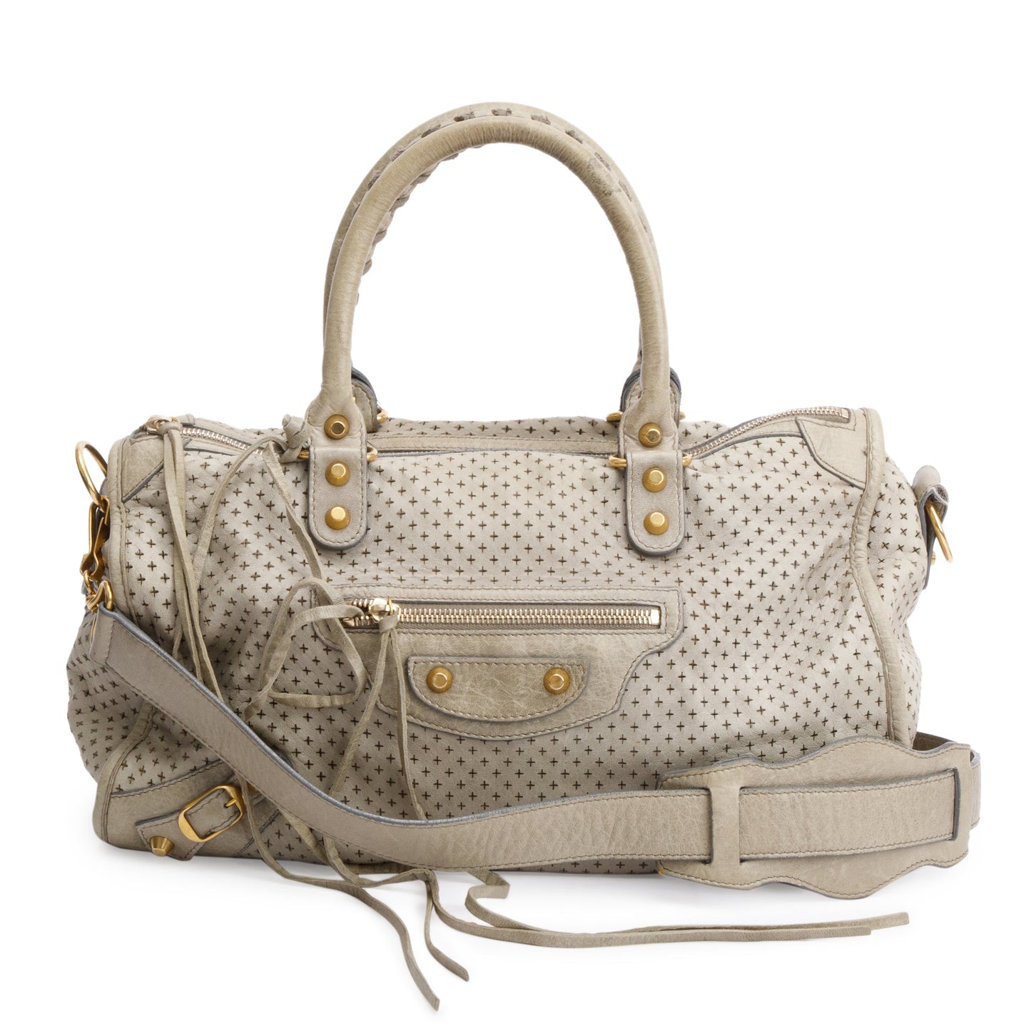 Balenciaga Grey Agneau Leather Laser Cut Cross Classic City Bag