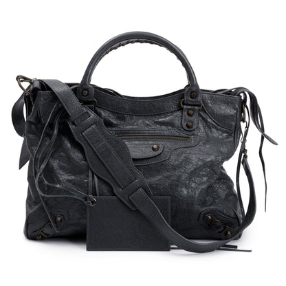 Balenciaga Grey Agneu Leather Motocross Classic City Velo Bag