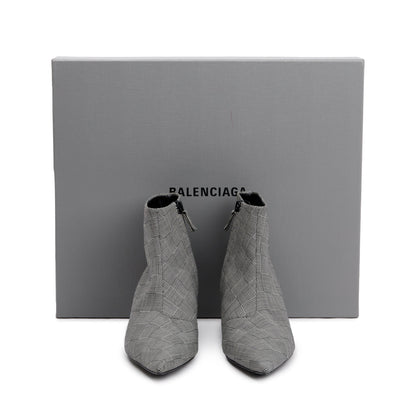 Balenciaga Grey Checked Wool Knife Pointy Toe Ankle Boots, Size 35.5