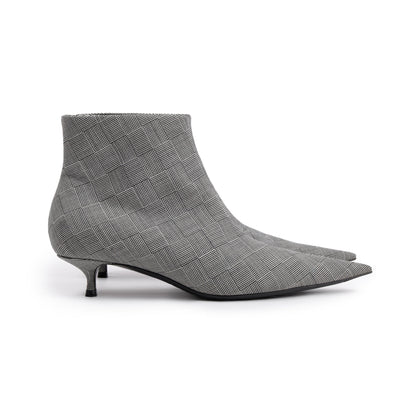Balenciaga Grey Checked Wool Knife Pointy Toe Ankle Boots, Size 35.5
