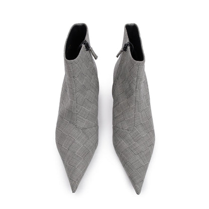 Balenciaga Grey Checked Wool Knife Pointy Toe Ankle Boots, Size 35.5