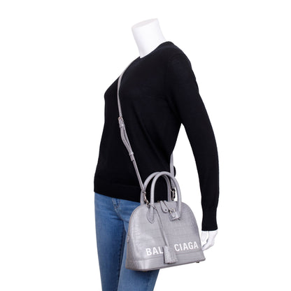 Balenciaga Grey Croc Embossed Ville S Top Handle Bag